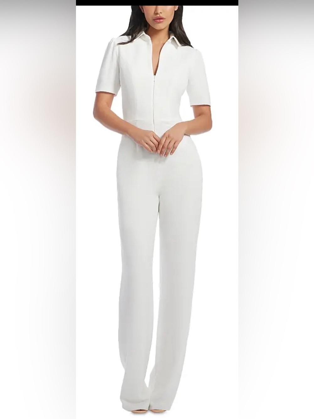 Dress the Population Gloria Off White Collared, Wide-Leg Jumpsuit. Size Medium